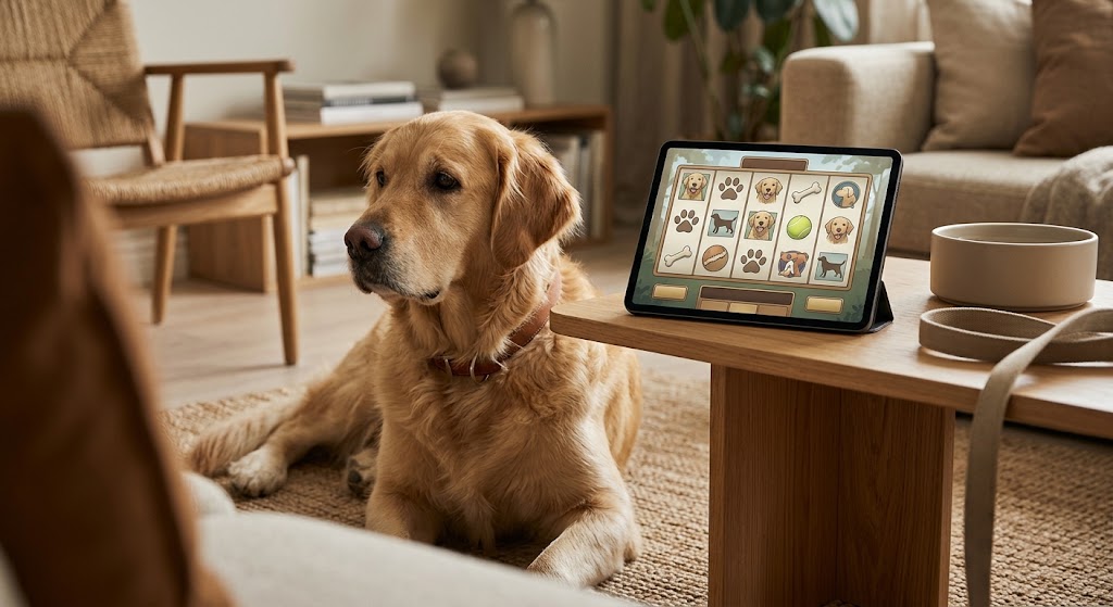 Golden retriever som speltema för en spelautomat på nätet